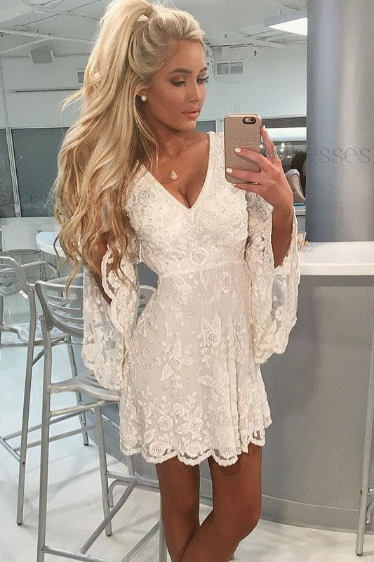 White Lace Homecoming Dress – Okdresses